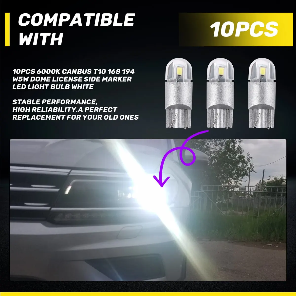 #05W Canbus T10 168 194 W5W Dome License Side Marker LED Light Bulb White,dashboard lights for car,(White)