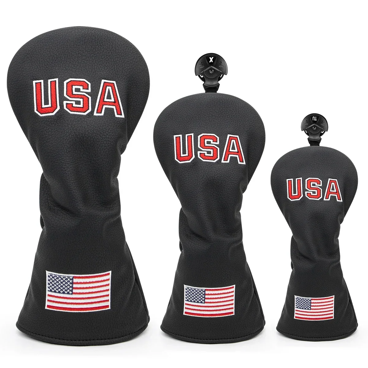 olf Headcover High Quality Embroidered USA Flag Logo PU Leather Golf Driver Fairway Hybrid Head Covers Tag