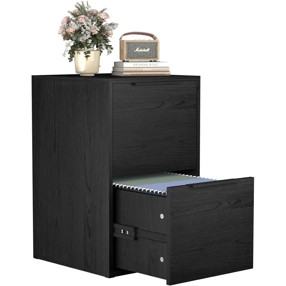 

Letter Size Hanging File Cabinet, Black Wooden Under Desk Storage for Home Office, Assembly Required