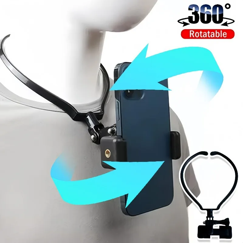 حامل هاتف للرقبة POV فيديو بدون استخدام اليدين حامل قلادة لهاتف سامسونج آيفون GoPro DJI Action Camera Vlogging Streaming