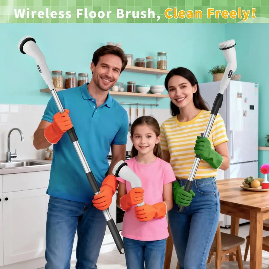 Вращающийся скруббер, бытовая щетка для чистки с 8 головками, выдвижной стержень для ванной комнаты 51,2 дюйма для стойкого смазки на гриле, плита