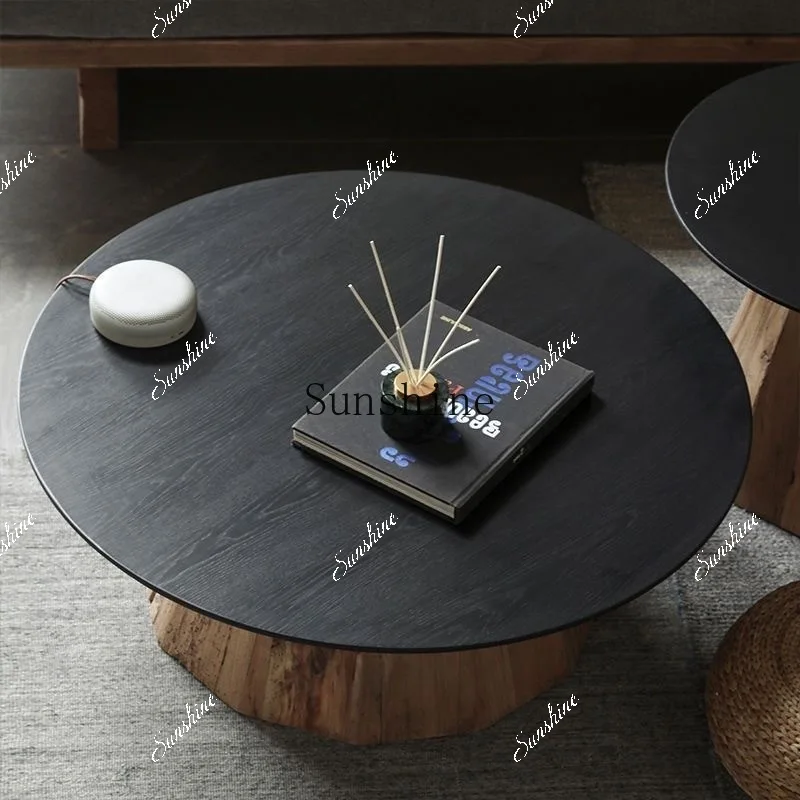 Wabi Sabi Wind Black Light Luxury Modern Simple Sofa Round Living Room Household Small Apartment Solid Wood Tea Table  FT