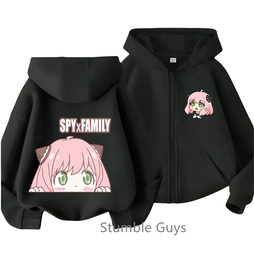 Kawaii Zipper Hoodie Girls Fashion Kids Clothes Boys Trucksuit Anya Sweatshirt Spy X Family Long Sleeve Children Casual Tops