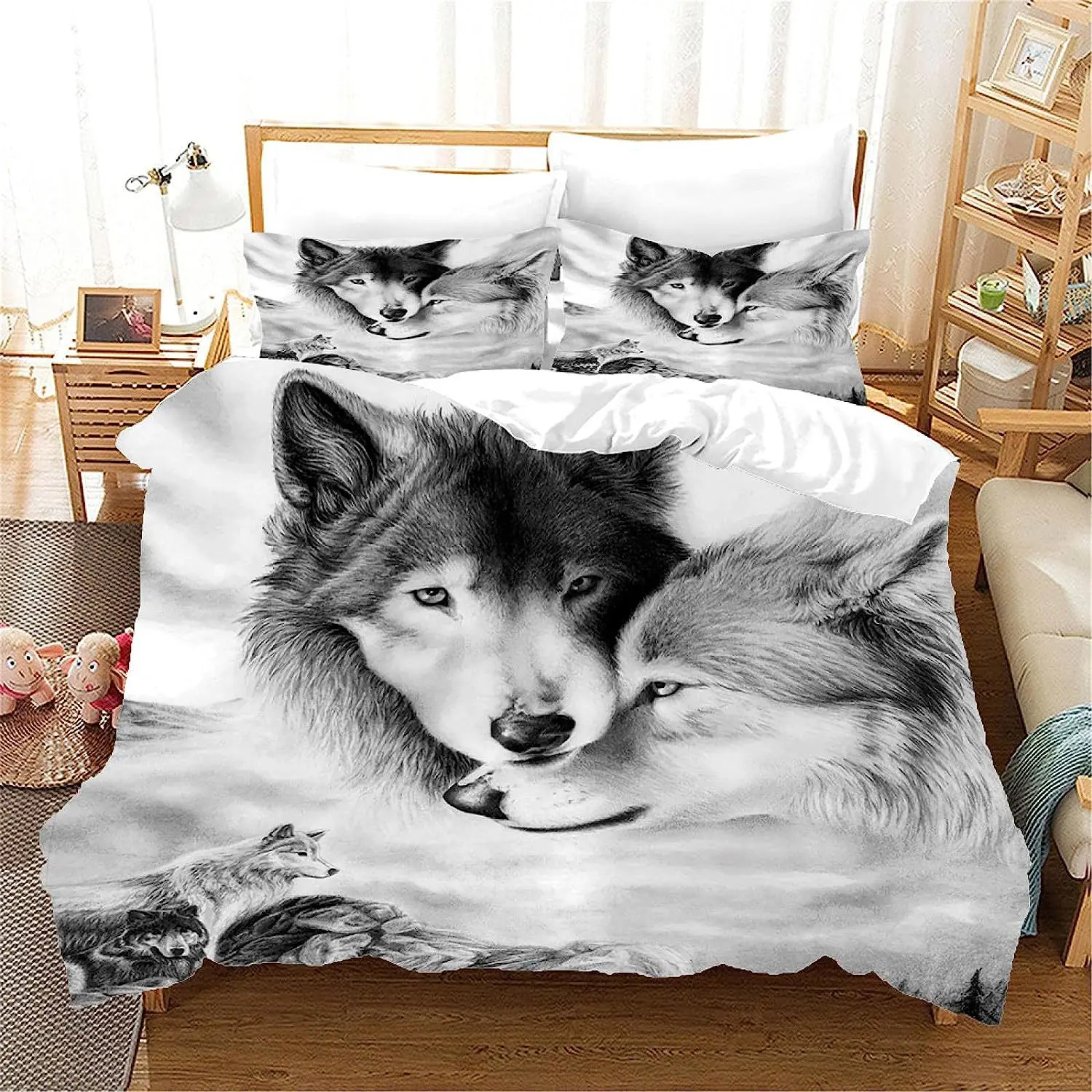 3pcs Bedding Set Skull Wolf Dreamcatche Prnted Cozy Duvet Cover King Queen Twin Single Size Birthday Gift Boy Bedroom Decoration