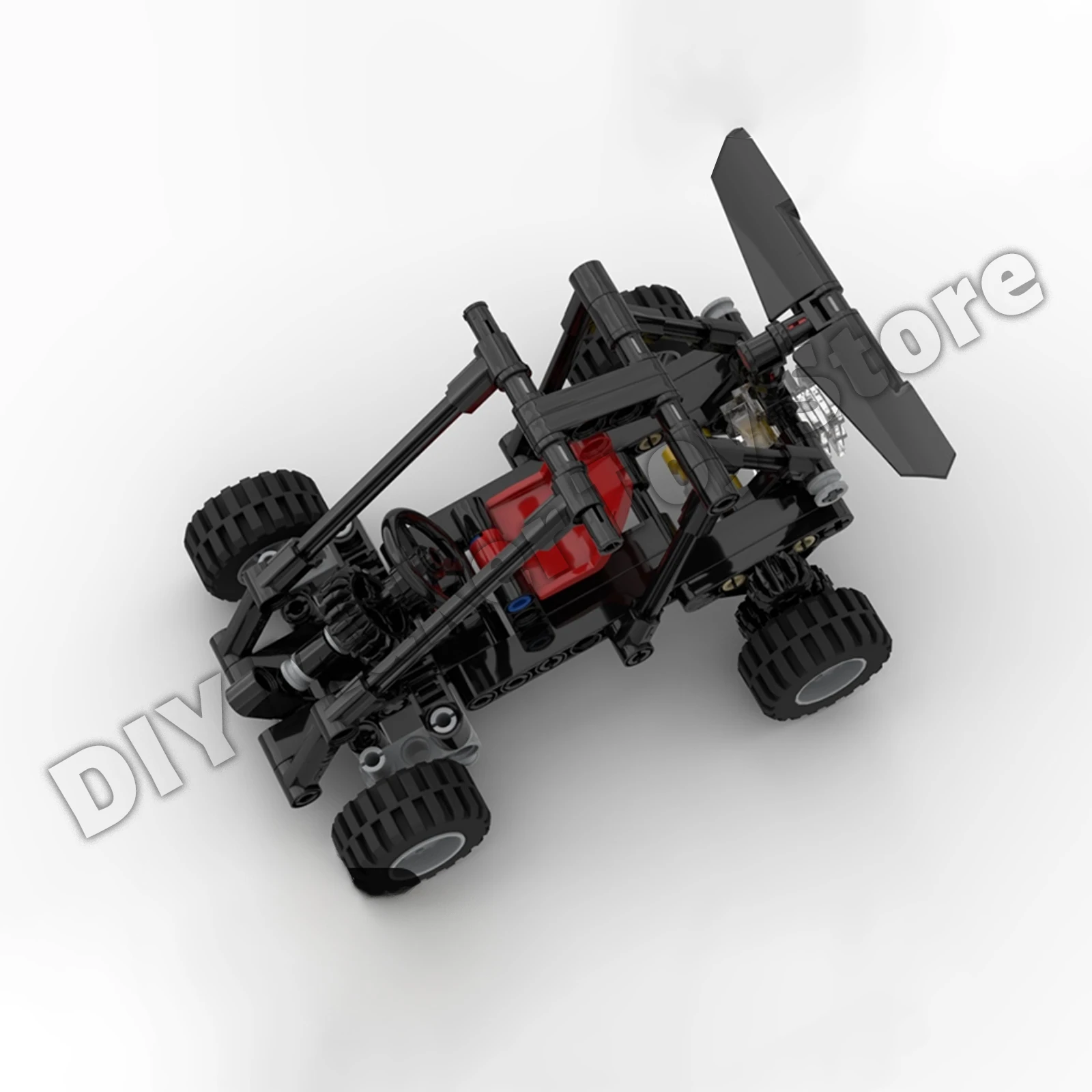 MOC Mini Strand Buggy Bouwstenen Auto Eencilinder Gear Gekoppelde Motor Stuurwiel Rotatie Kinderen Montage Speelgoed Leuke Geschenken