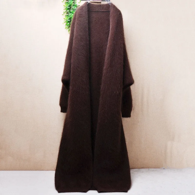 

Женский удлиненный вязаный кардиган-накидка из кашемира и ангоры с рукавами «летучая мышь» для осени и зимы