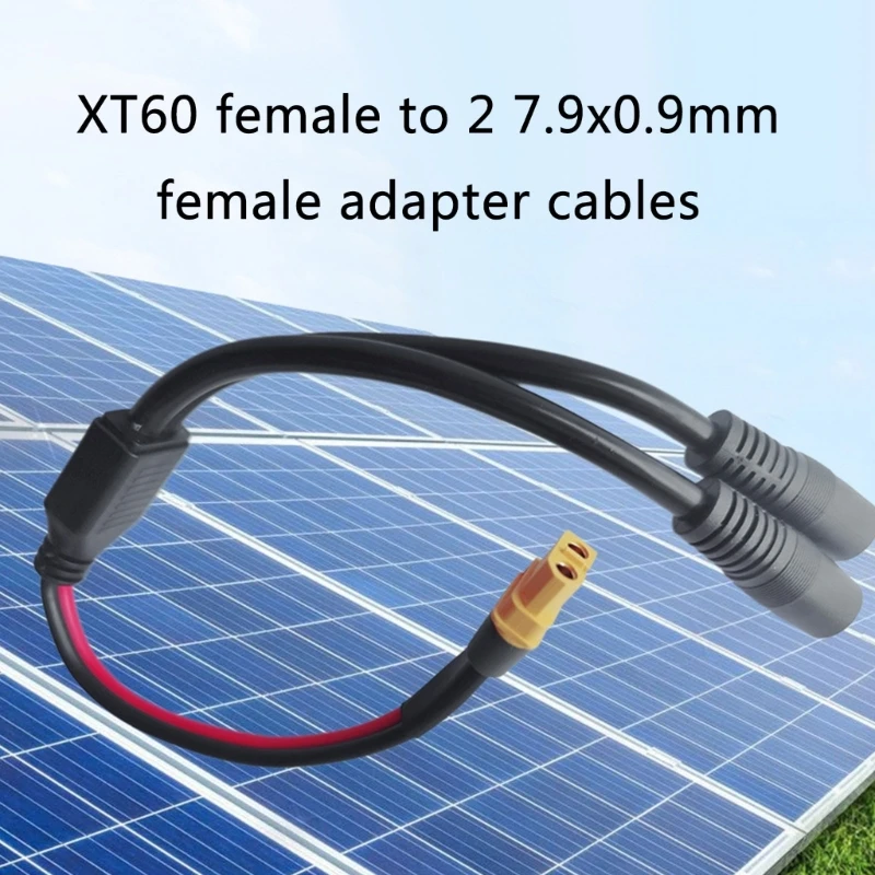 XT60 Female to Double DC8mm 7.9x0.9mm Cable 12AWG Extension for Solar Generator and Power Station