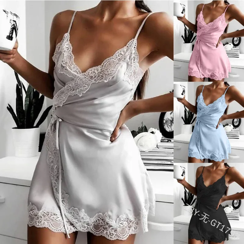 

Wholesale Women's Sexy V-Neck Sleepdress Solid Strap Underwear Nightgown Sleveless Nightwear Nightdress