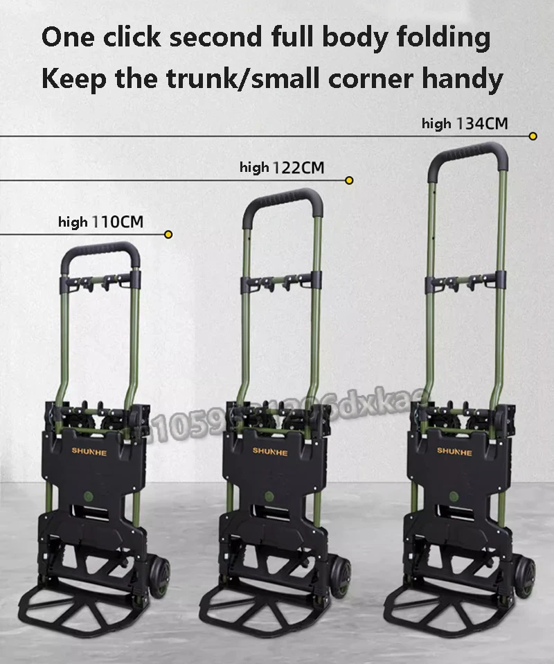 FW-90TP Folding Trolley Portable Handcart Four wheel Flatbed Truck Outdoor Camping Wagon Multifunctional Household Luggage Cart