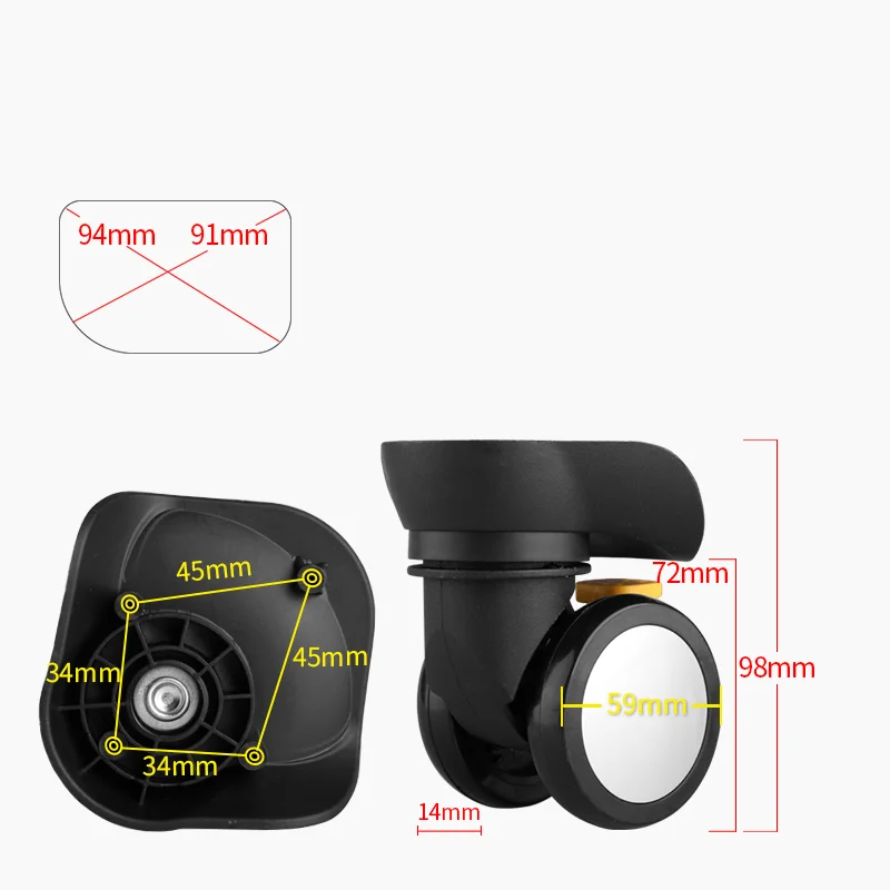 Shock Absorbing Luggage Wheels Replacement Suitcase Spinner Caster Wheels with Rubber Tires Bearings Silent 360° Swivel