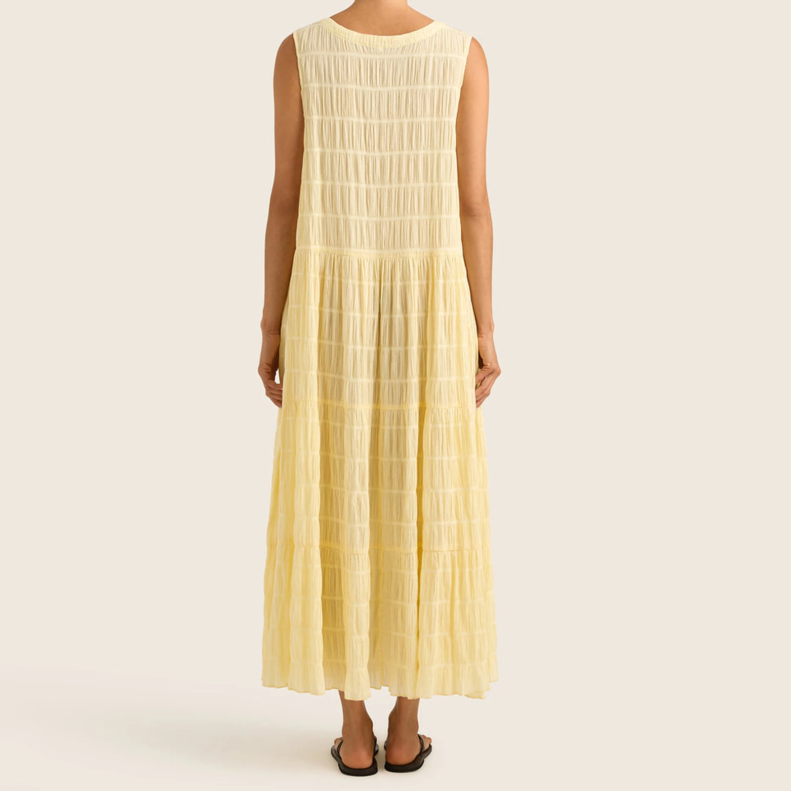 Combhasaki femmes été décontracté coupe ample boutonné col en v profond froncé Plaid a-ligne débardeur longue robe de soirée vêtements de plage