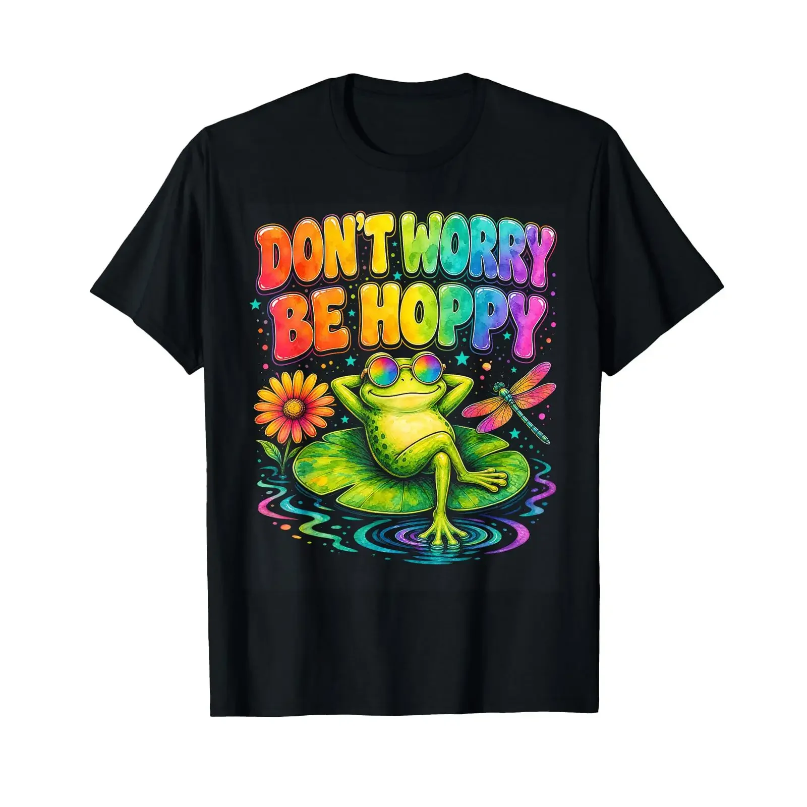 Dont Worry Be Hoppy Frog Wortspiel Lustig Groovy T Shirt vintage Washed Comfortable Breathable homme graphic