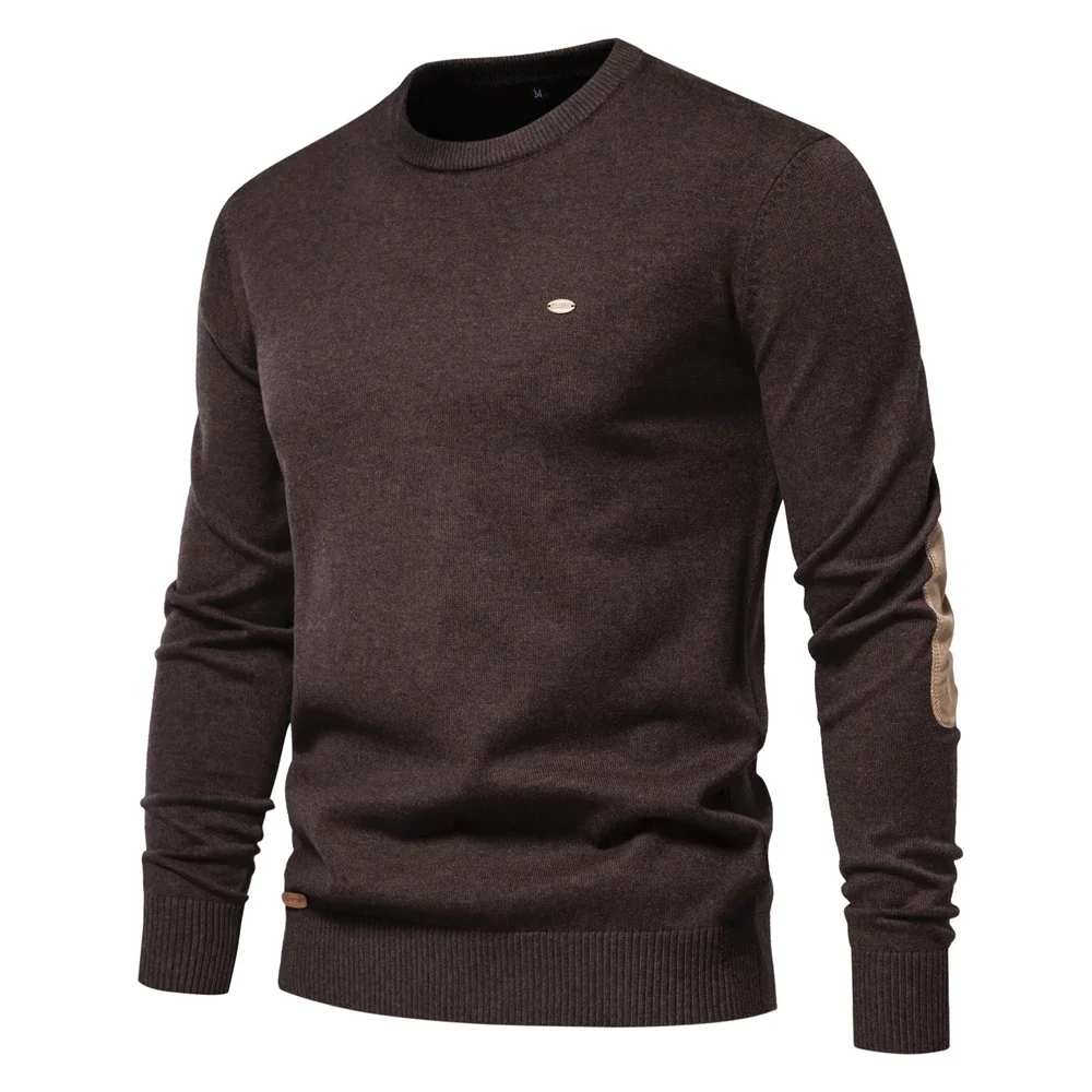 

2024 New Men's Autumn Cotton Sweater O-Neck Paneled Sleeve Pullover Men's Solid Color Warm Winter Men's Sweater Warm Pullover