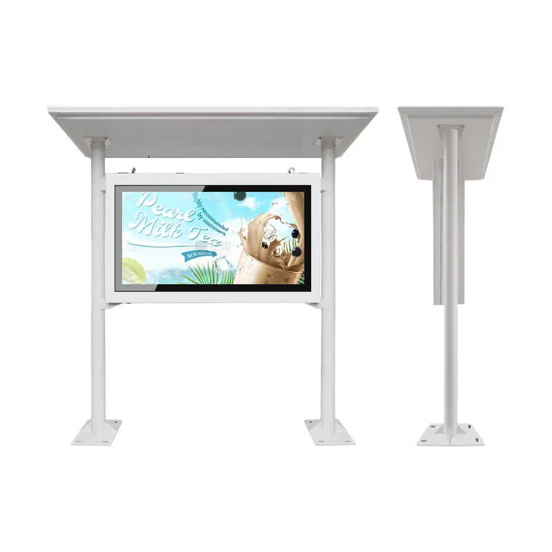 آلة إعلان خارجية ذات مظلة شديدة التحمل قابلة للتخصيص، شاشة لمس مقاومة للماء، لافتات رقمية خارجية