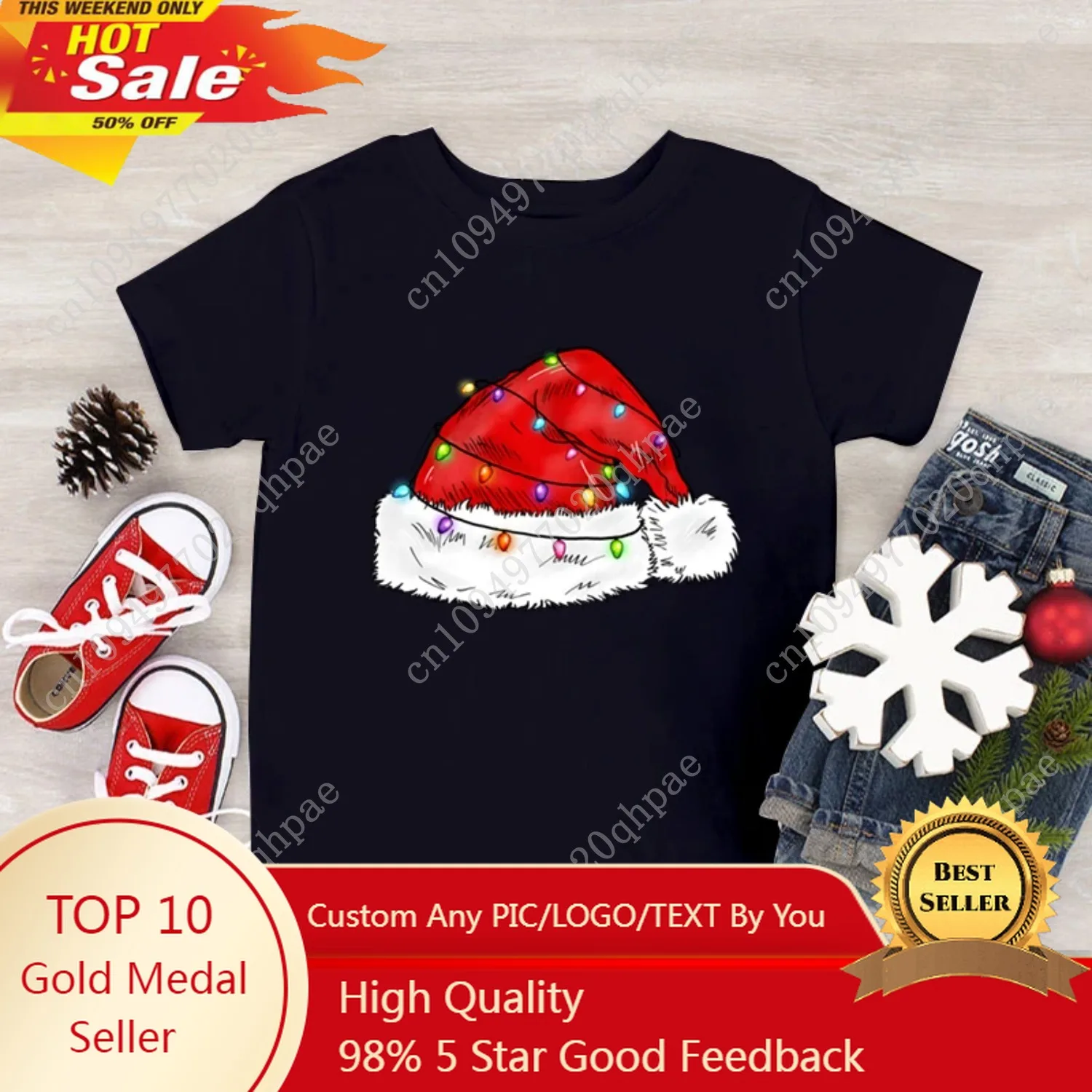 أطفال تي شيرت مضحك قبعة عيد الميلاد قميص الخريف الكرتون نمط الجرافيك القمم قصيرة الأكمام البرية عيد الميلاد عطلة ملابس الأطفال #1