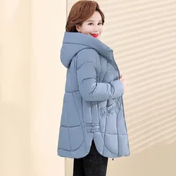 New Women's Retro Down Cotton Coat Winter Thick Warm Cotton Clothes Female Loose Hooded Padded Jacket Casual Parker Overcoat 4XL