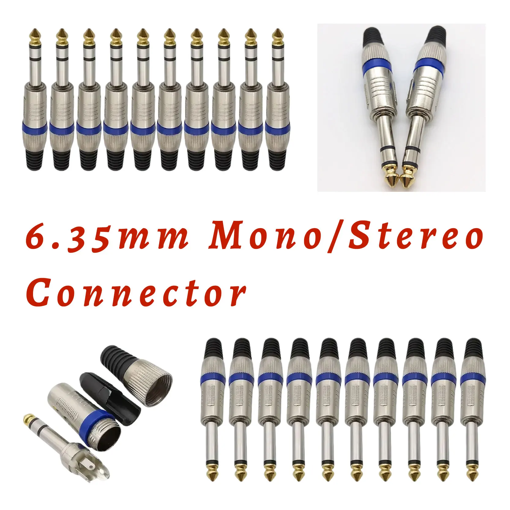 Mono/ Stereo 6.35mm Connector Audio Plug Amplifier Microphone Female Jack Connector