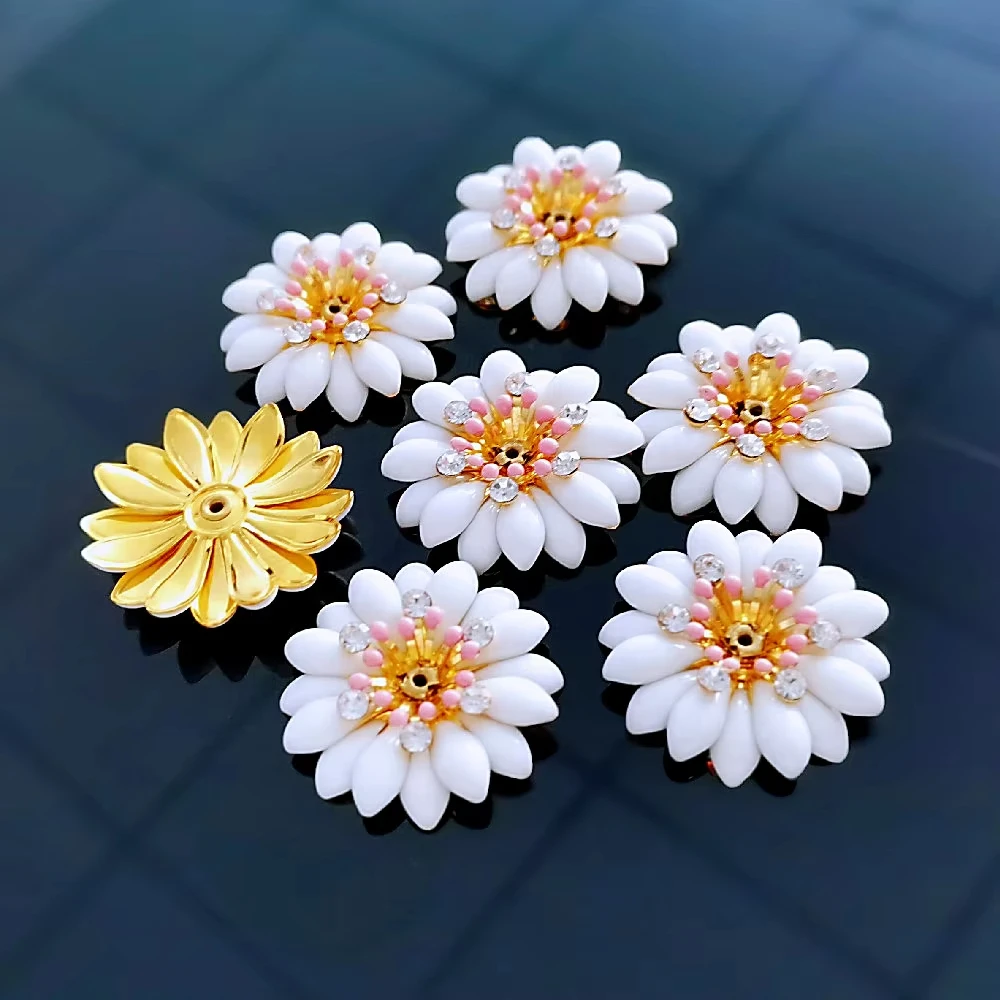 5 Pieces New Shiny Drip Oil Flower With Rhinestone Brass Button Decorative For Clothing DIY Sewing Bags Jewelry Accessories