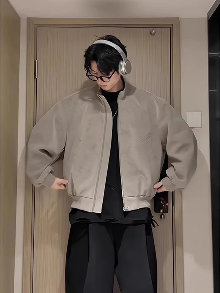 

American Sle Dyed Bomber Jaet ort Flight Leather Coat Men's Spring CleanFit Baseball Sle Stand Collar Loose Fit Jeans