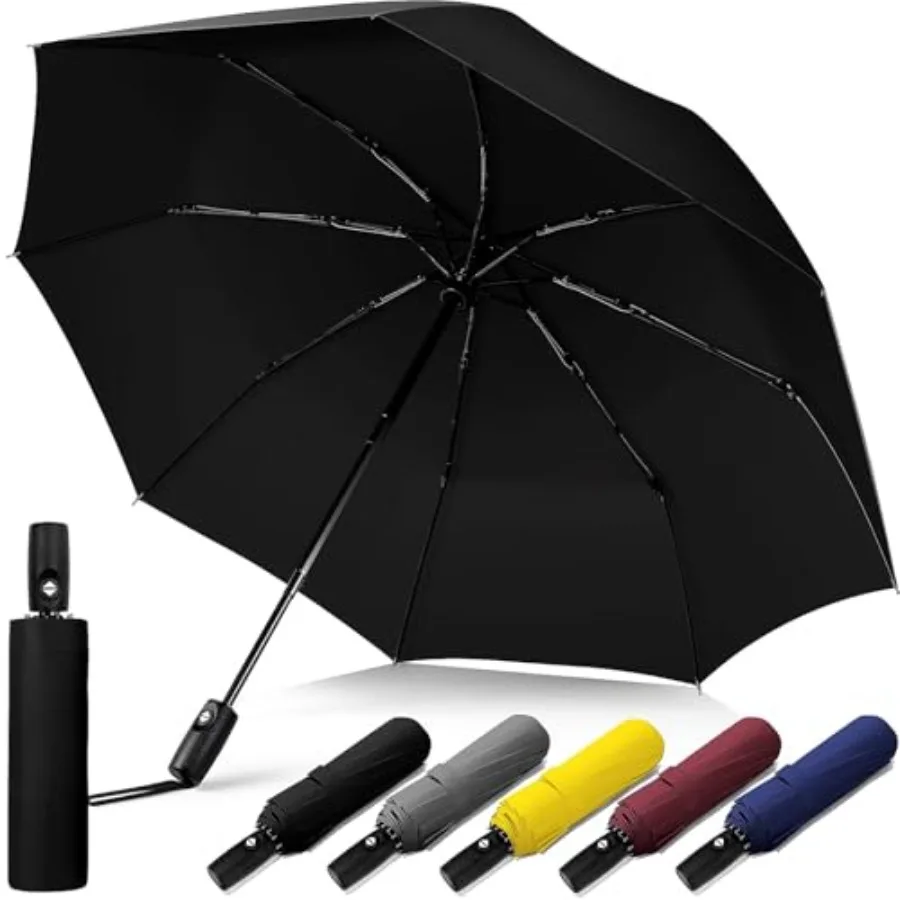 

Windproof Travel Umbrella, Compact Umbrella, Car Umbrellas for Rain and Sun, 8 Fiberglass Ribs for Strong UV and Wind Resistanc
