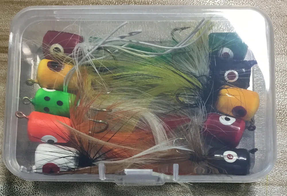 

48Pcs Fly Fishing Poppers Assortment, Colorful Topwater Bass Flies Lures Kit Fishing Gear for Trout Bluegil