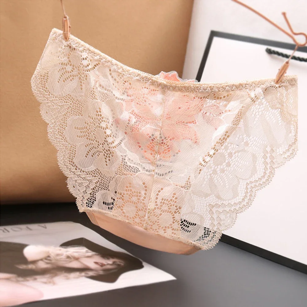 Women Sheer Lace Flower Embroidery Briefs Perspective Panties Breathable See Through Underpants Hot Translucent Underwear Bikini