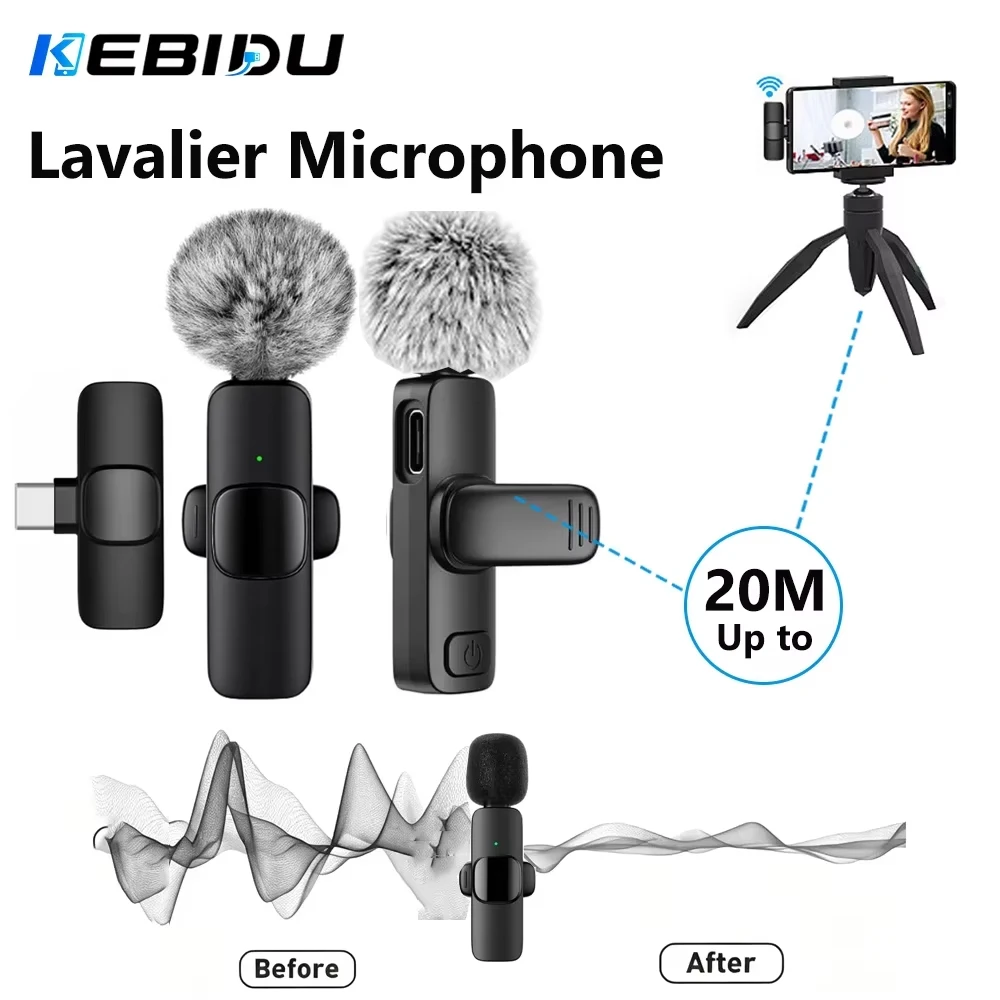 KEBIDU Wireless Lavalier Microphone Noise Cancelling Audio Video Recording Type-C Mic Live Streaming Interviews for Smart Phone
