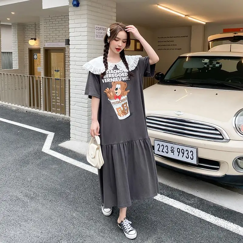 Dimanaf Plus Size Women 2024 New Summer Oversize Dress Casual Long Dress Vintage Basic Loose O-Neck Long T-Shirt Dresses