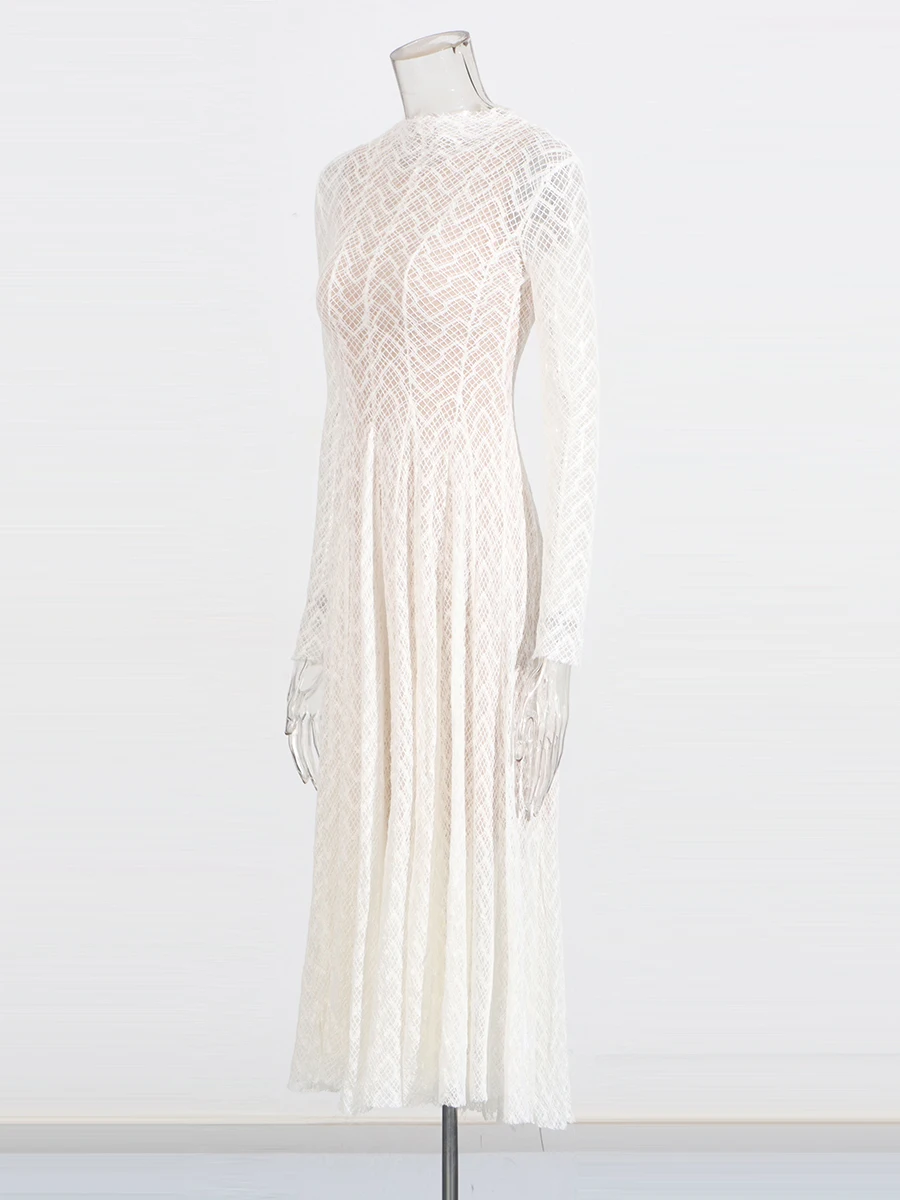 CHICEVER Sexy Evening Prom Long Dresses for Women Stand Collar Long Sleeve Patchwork Embroidery Temperament Dress Female Clothes