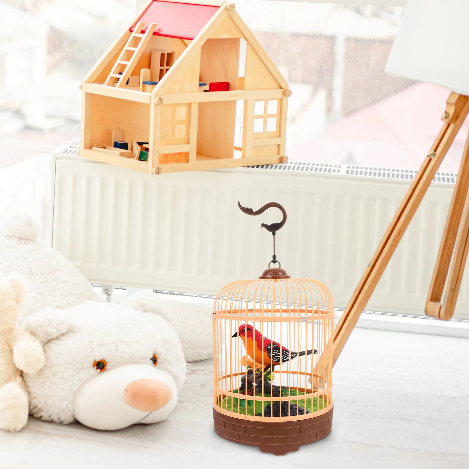 

Electric Acoustic Voice-Activated Singing Bird Cage Interactive Simulation Chirping Hanging Decor Educational Plaything for Kids