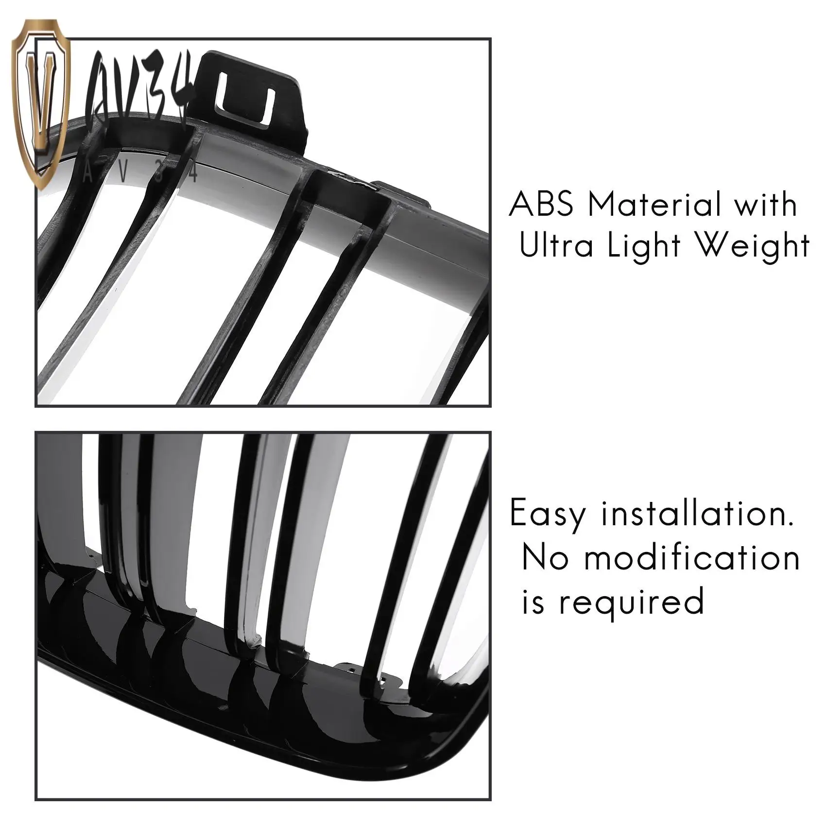 

AV34-Glossy Black Dual Slats Front Kidney Grille Grill Replacement For BMW E81 E87 E82 E88 120I 128I 130I 135I Selected 2007-201