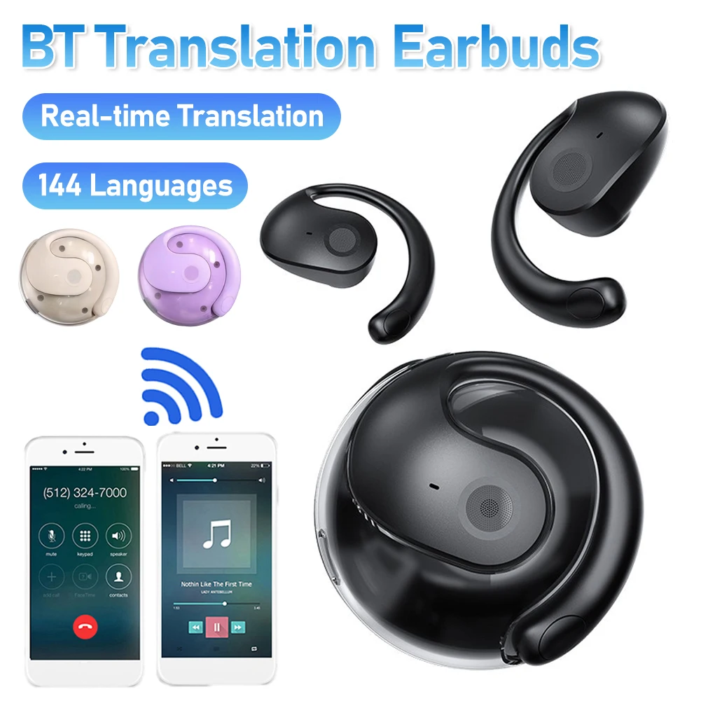 Earbud translasi BT nirkabel, earphone terjemahan Real-time lebih dari 140 bahasa untuk perjalanan dan bisnis