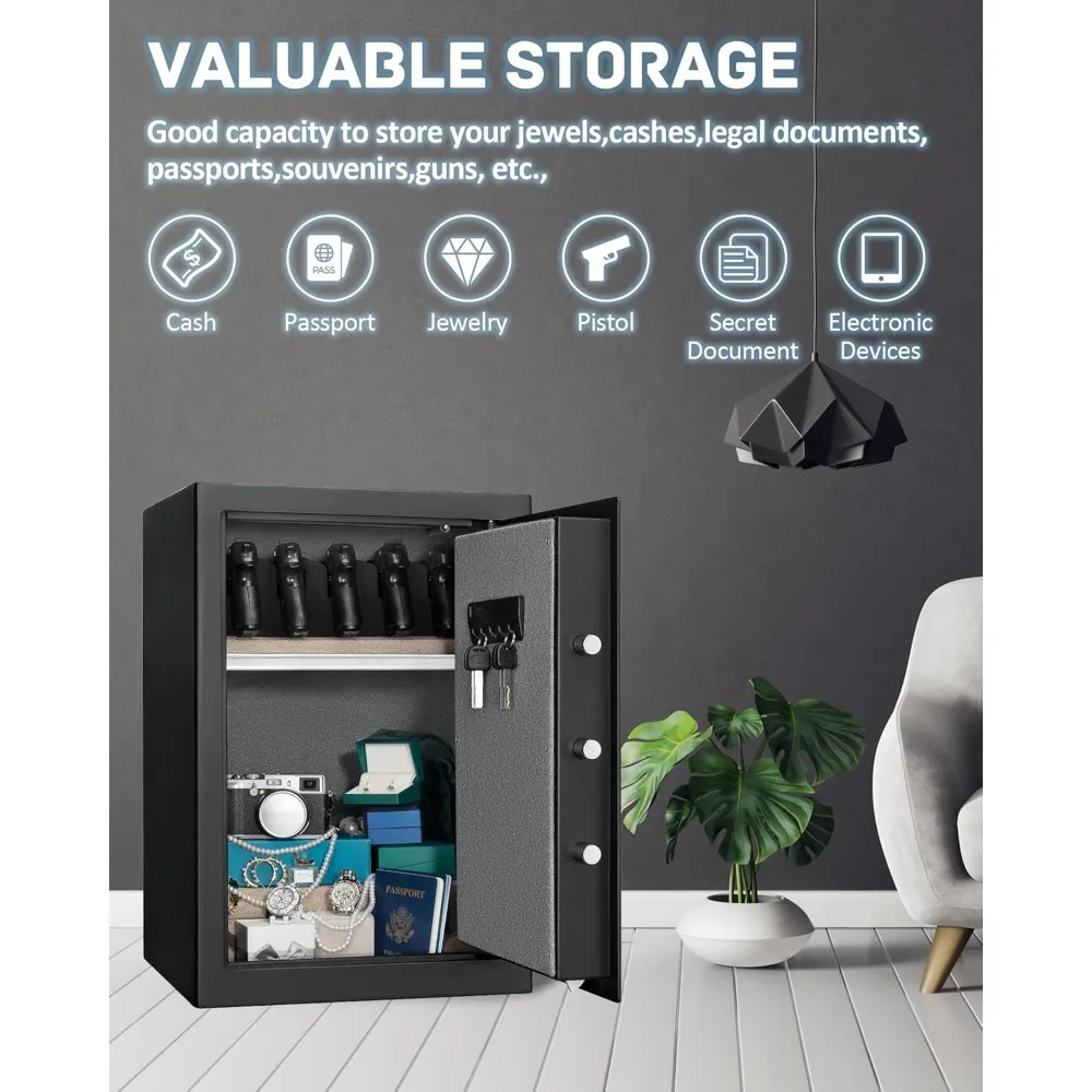 صندوق أمان ببصمة الإصبع بطول 2.63 قدم مكعب مع حقيبة آمنة كبيرة مقاومة للحريق ومقاومة للماء، خزائن بيومترية ذكية للمكتب المنزلي - ترقية جديدة #6