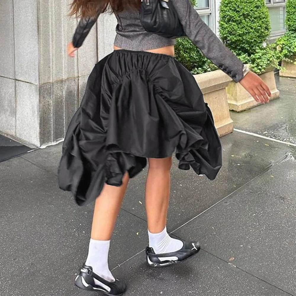 TWOTWINSSTYLE Black Spliced Ruffles Mini Skrits For Women High Waist Irregular Deaigner Fashion Skirt Female Fashion Clothes New