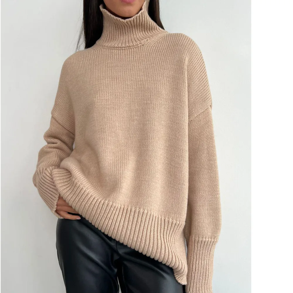 Women's Clothing Half High Neck Sweater 2024 Autumn Winter Women's Commuting Solid Color High Neck Knitted Pullover Sweater