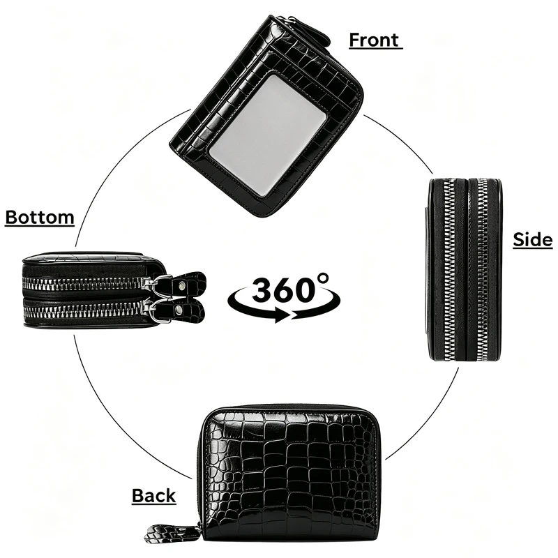 PU Crocodile Pattern Women'S Card Holder, Double-Layer Women'S Credit Card Case, Multi-Functional Women'S Card Holder with ID Wi