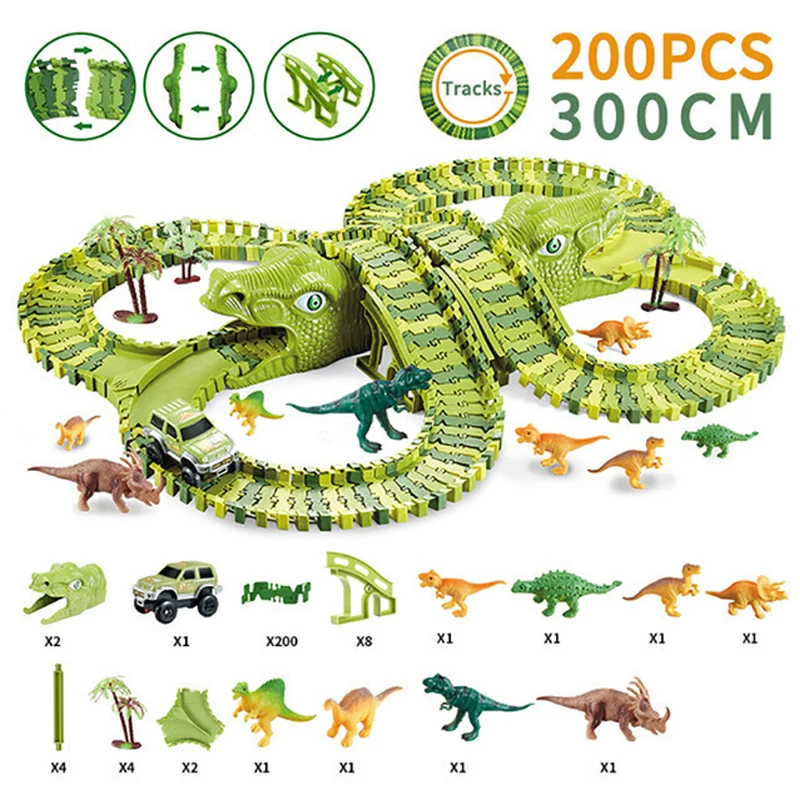 Dinosaur Railway Racing Tracks Electric Rail Car Toys Assembly Plastic Flexible Racing Bend Race Track Car Toys For Kids Gifts