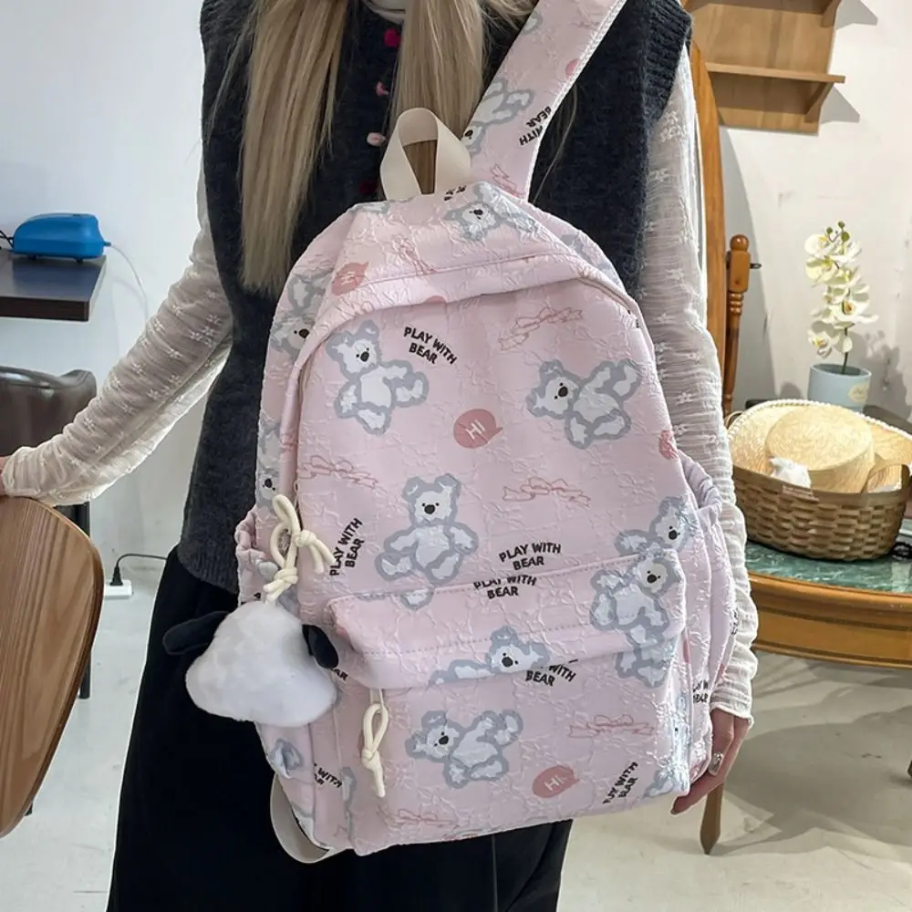 حقيبة ظهر كاجوال على شكل الدب الكرتوني خفيفة الوزن بسحاب للطلاب حقيبة مدرسية مقاومة للاهتراء بسعة كبيرة حقيبة ظهر للسفر