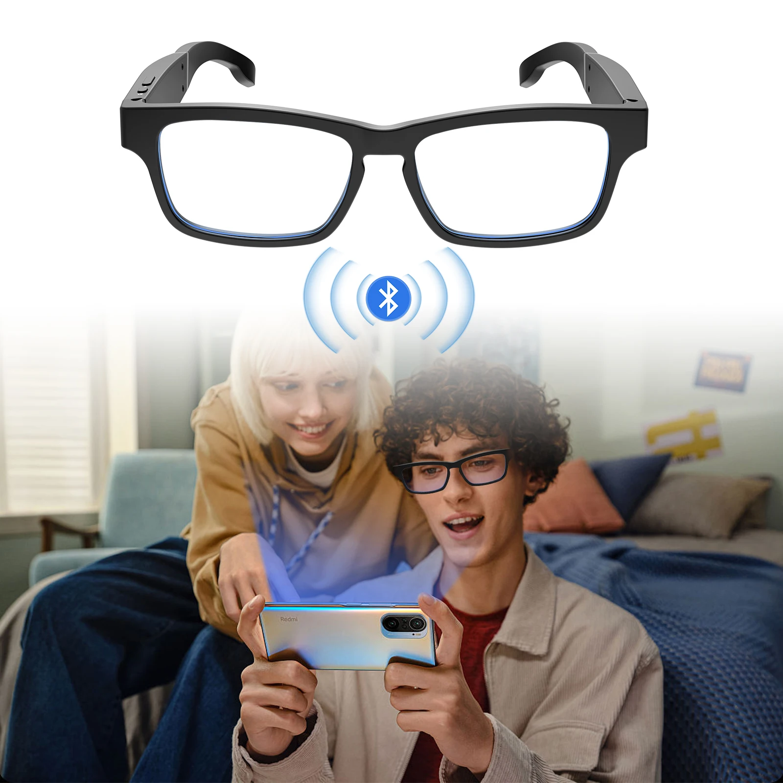 Smart glasses Headset Wireless Bluetooth hands-free talking music Glasses Anti-blue light lens mirror