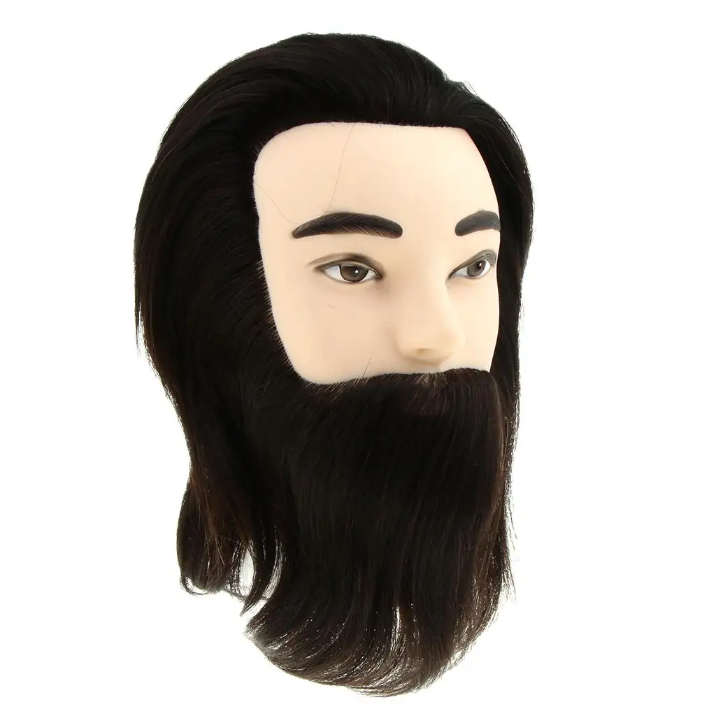 Man % Real Human Hair With Beard, Cosmetology Hairdressing Training Manikin Doll, Suit for Bleaching and Dyeing