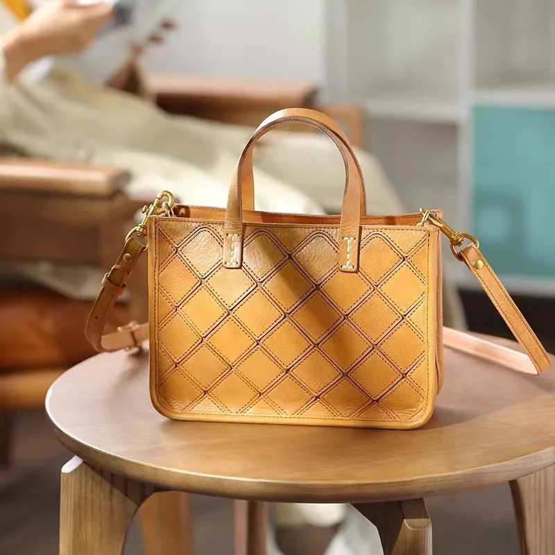 

Vintage Fashion Luxury Natural Genuine Leather Ladies Stitching Tote Bag Outdoor Leisure Shopping Work Shoulder Messenger Bag