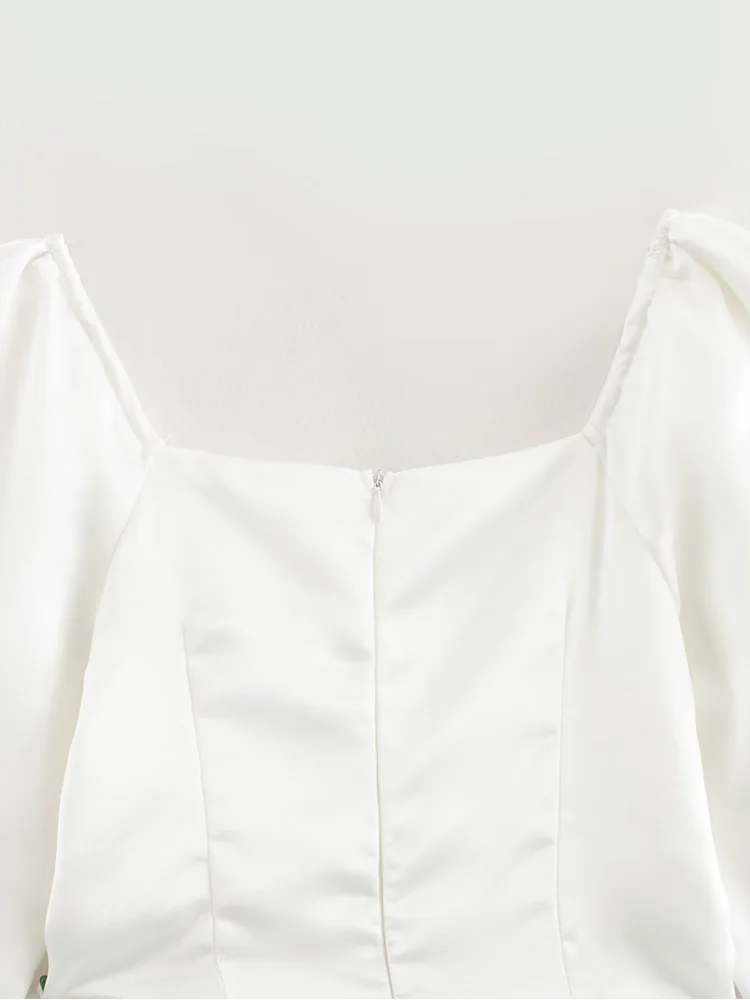 ZAJIA 2025 새로운 여성 유럽과 미국 스타일의 패션 기질 스퀘어 칼라 새틴 긴 소매 드레스