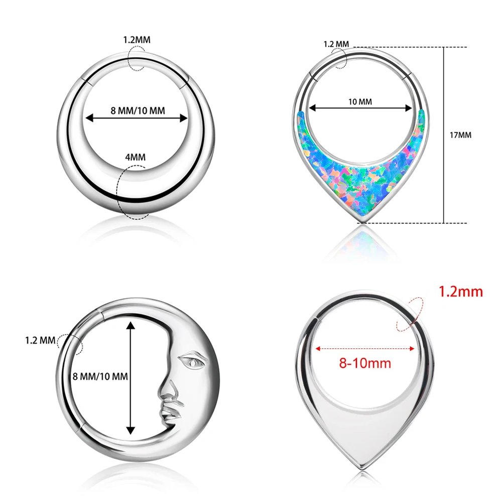 ASTM F136 G23 Titanium Mirror 16G Moon Waterdrop Septum Piercing Clicker Segment Ring Daith Conch Hoop Earrings