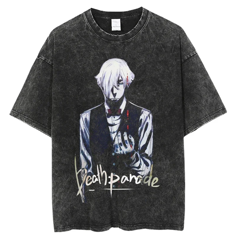 

Japanese Anime Digital Printing Oversize Tops Death Parade Men T Shirts Hip Hop Streetwear Washed Harajuku Cotton Summer Short