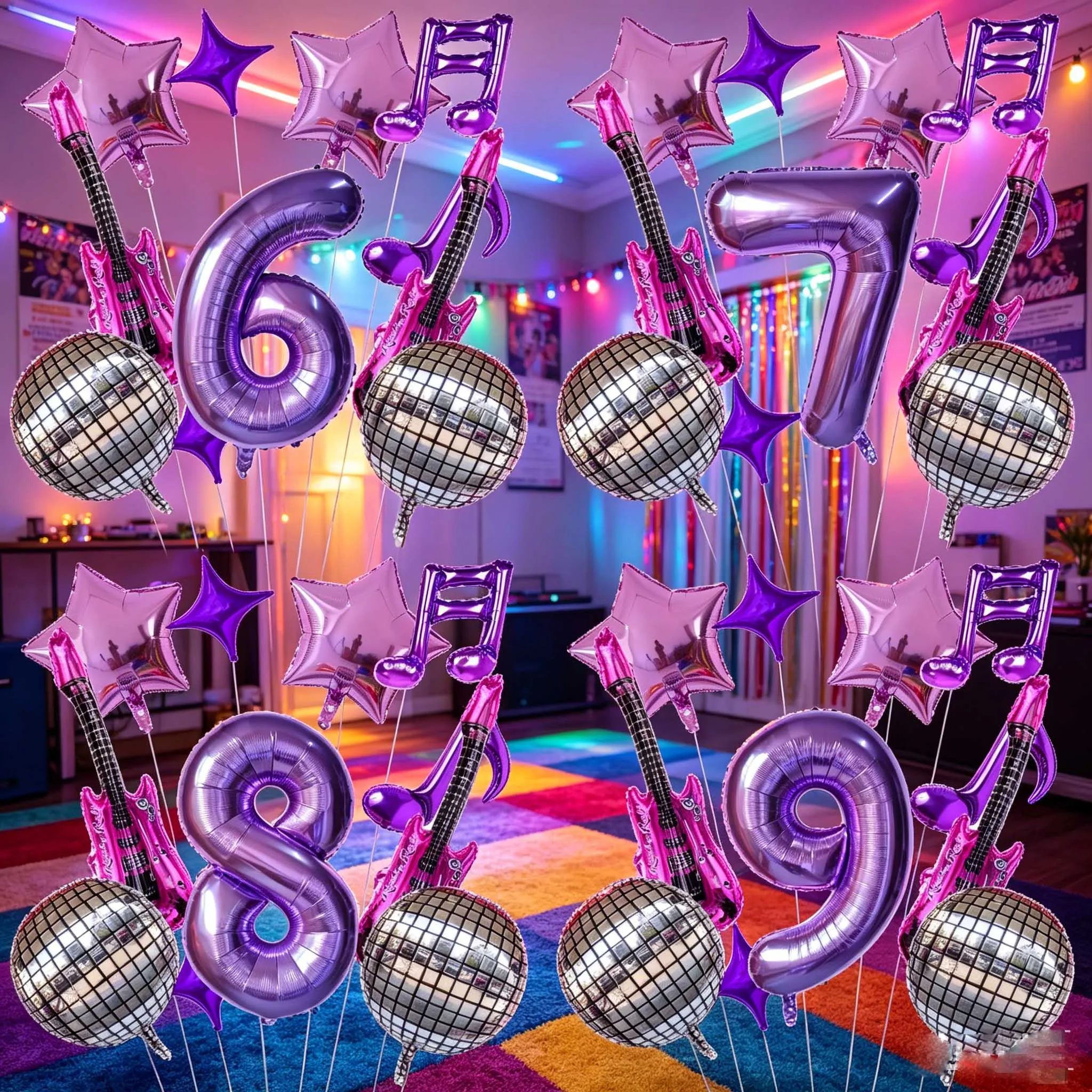 11-teiliges Gitarren- und Musiknoten-Folienballon-Set Bunte Sternballons Musik-Themen-Partyballons Rockstar-Geburtstagsparty-Dekoration