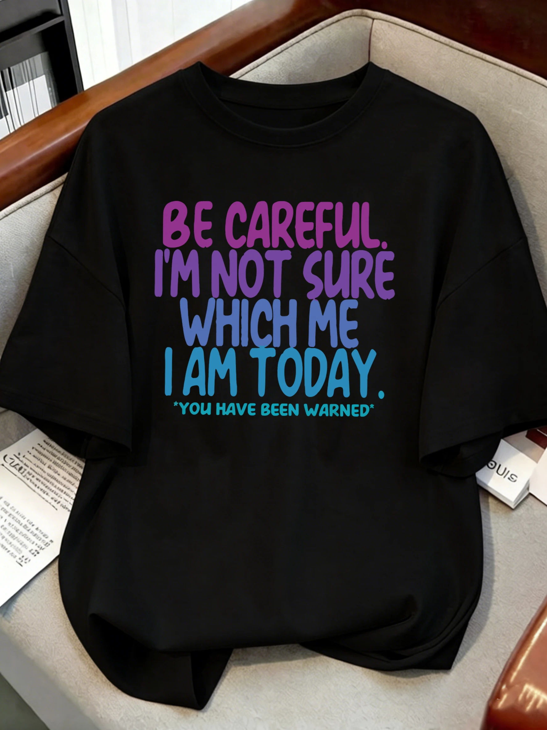 Be Careful You’Ve Been Warned Prints T-Shirts Cotton Womens Summer Oversized Tops Soft Short Sleeve Tees Casual O-Neck Clothes