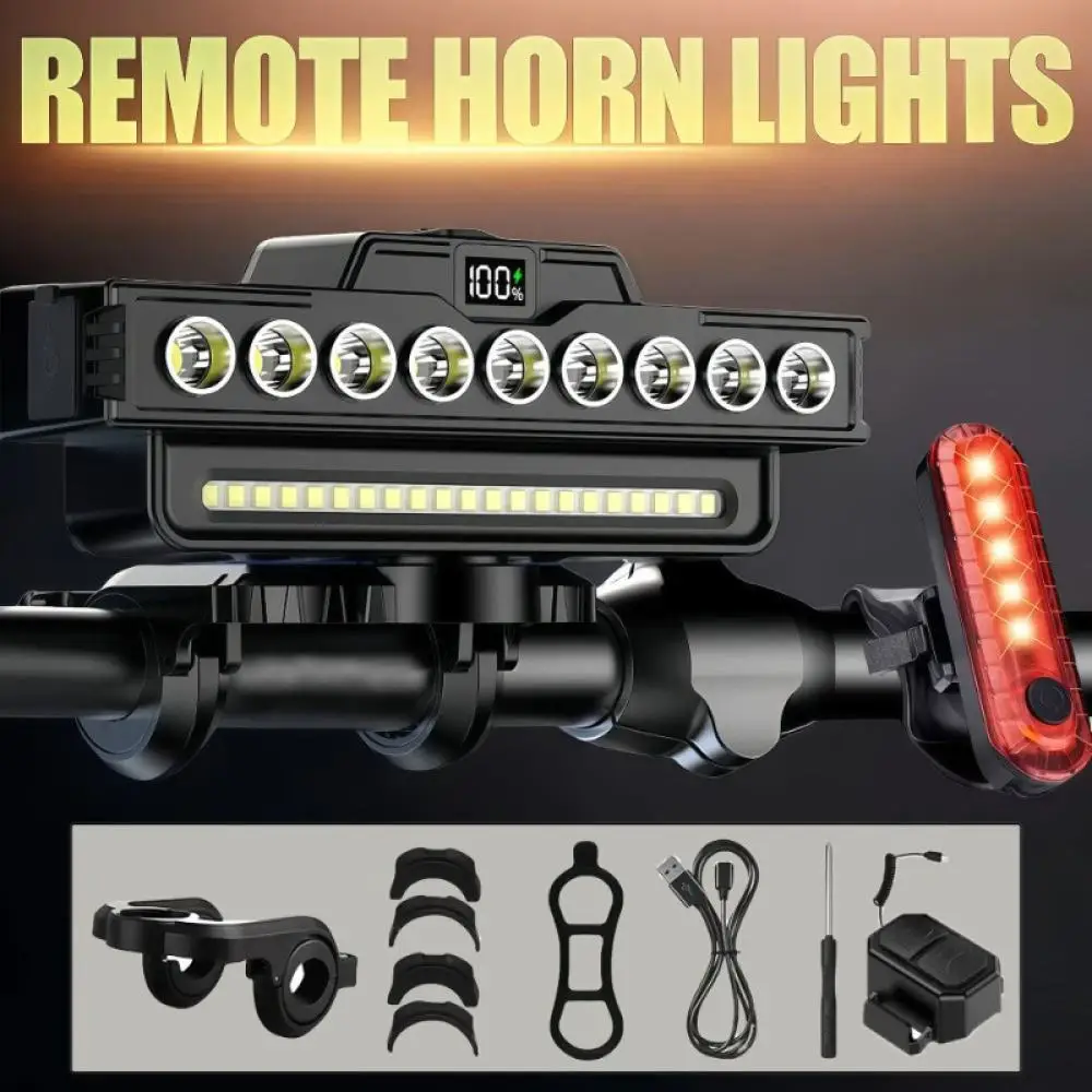 Powerful Bicycle Front Light Waterproof Cycling Headlamp Rechargeable LED Lamp Mountain Bike Safety Horn Night Riding Device