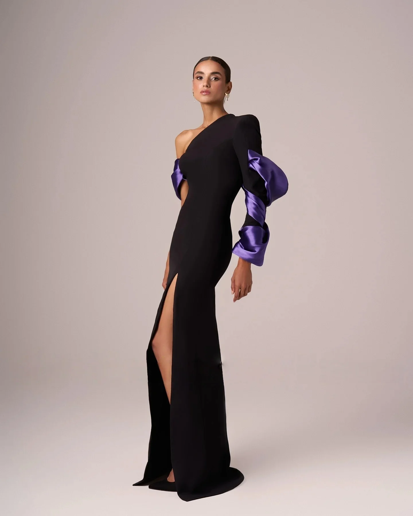 

Customized personality Sexy Jersey Mermaid One Shoulder Evening Dresses Delicate Long Sleeves Special occasion evening gown