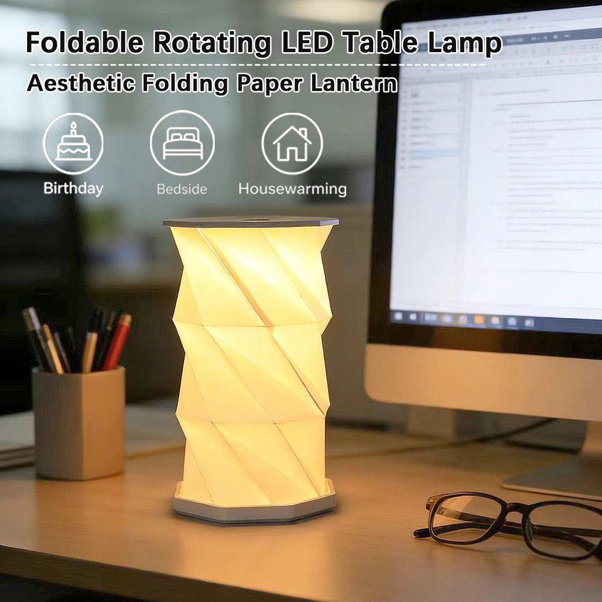 1pc Rotatable Foldable Paper‑Craft LED Night Light, 3 Color Temperature Touch‑Controlled USB Table Lamp, Home Decor Gift