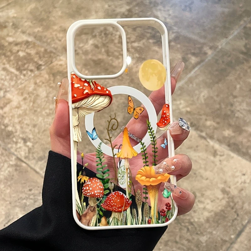빈티지 버섯 패턴 내구성 있는 자석 충격 방지 케이스 아이폰 17부터 11 프로 맥스 플러스까지, 선물 선택